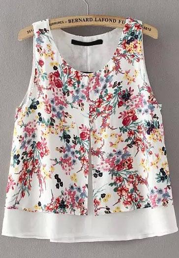 Romwe Florals Split White Tank Top