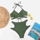 Romwe Halterneck Cross Wrap Cutout Bikini Set