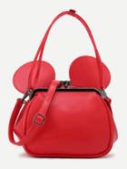 Romwe Red Pu Metallic Trim Convertible Shoulder Bag With Ear