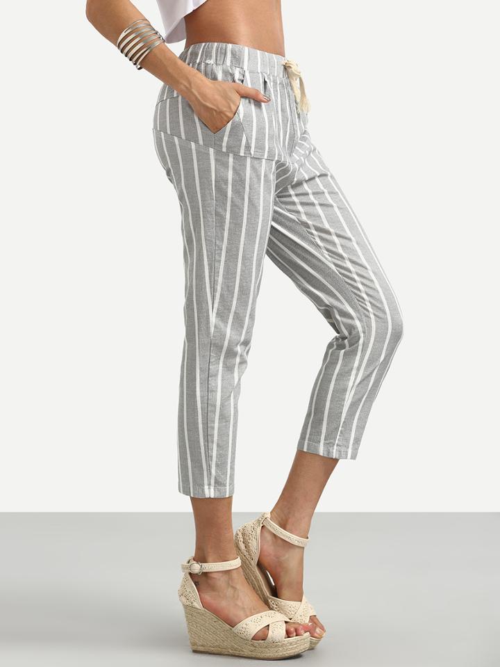 Romwe Vertical Striped Drawstring Waist Pants