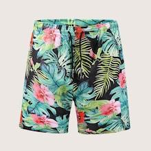 Romwe Guys Tropical & Floral Print Drawstring Bermuda Shorts
