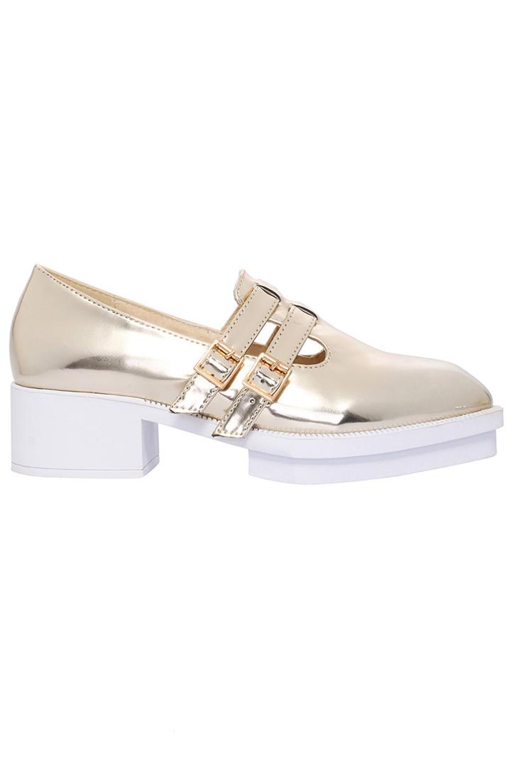 Romwe Hollow Gold Pointed Shoes
