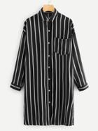 Romwe Chest Pocket Striped Shirt Dress