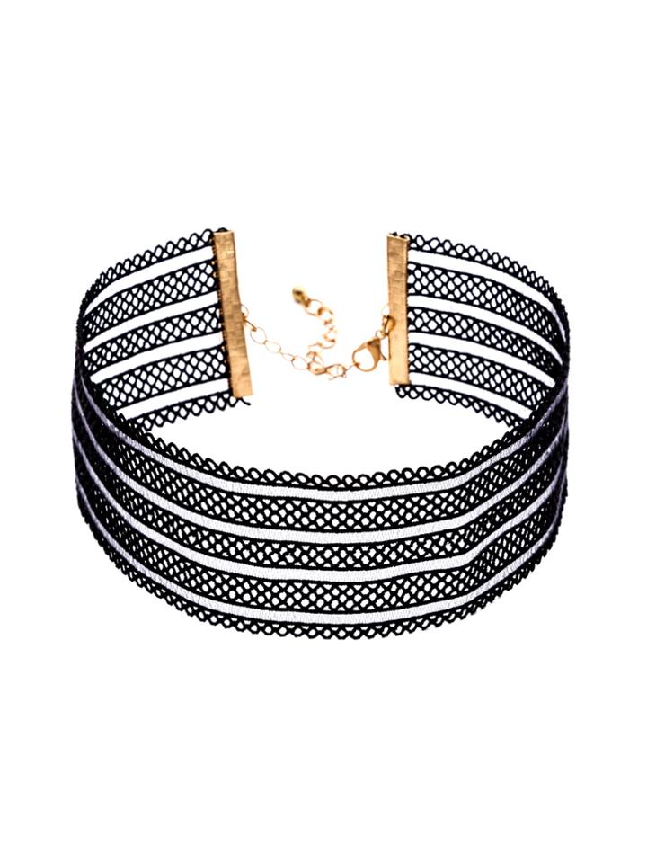 Romwe Black Hollow Out Lace Wide Choker