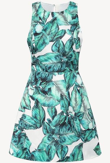 Romwe Sleeveless Leaves Print Backless Dress