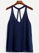 Romwe Blue Strappy Racerback Chiffon Halter Neck Top