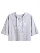Romwe Letter Print Drawstring Hooded Crop T-shirt