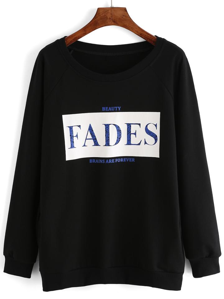Romwe Women Letter Print Loose Sweatshirt