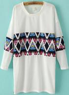 Romwe Geometric Print White T-shirt With Mesh Sleeve