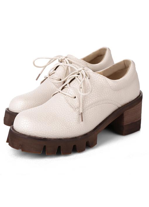 Romwe White Round Toe Lace Up Pu Heavy-bottomed Flats