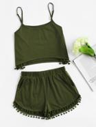 Romwe Pom Pom Detail Cami And Shorts Set