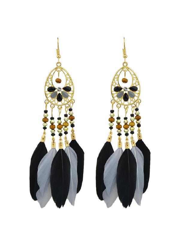 Romwe Black Exotic Feather Earrings