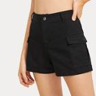 Romwe Solid Pocket Side Denim Shorts
