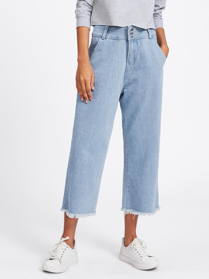 Romwe Raw Hem Wide Leg Jeans