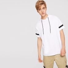 Romwe Guys Two Tone Drawstring Detail Hoodie