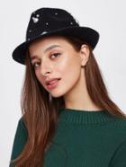 Romwe Faux Pearl & Studded Fedora Hat