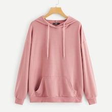 Romwe Kangaroo Pocket Patched Drawstring Hoodie