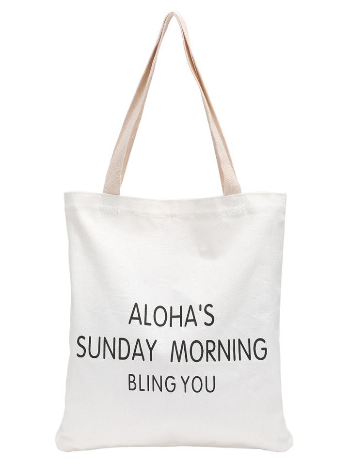 Romwe Canvas Letter Print Eco Bag