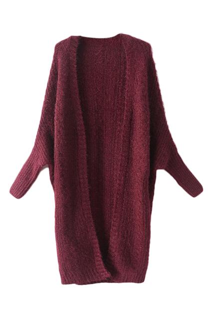 Romwe Open Front Batwing Red Cardigan