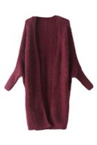 Romwe Open Front Batwing Red Cardigan