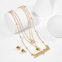 Romwe Heart & Letter Layered Necklace & Earrings