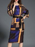 Romwe Multicolor Color Block Tie-waist Shift Dress