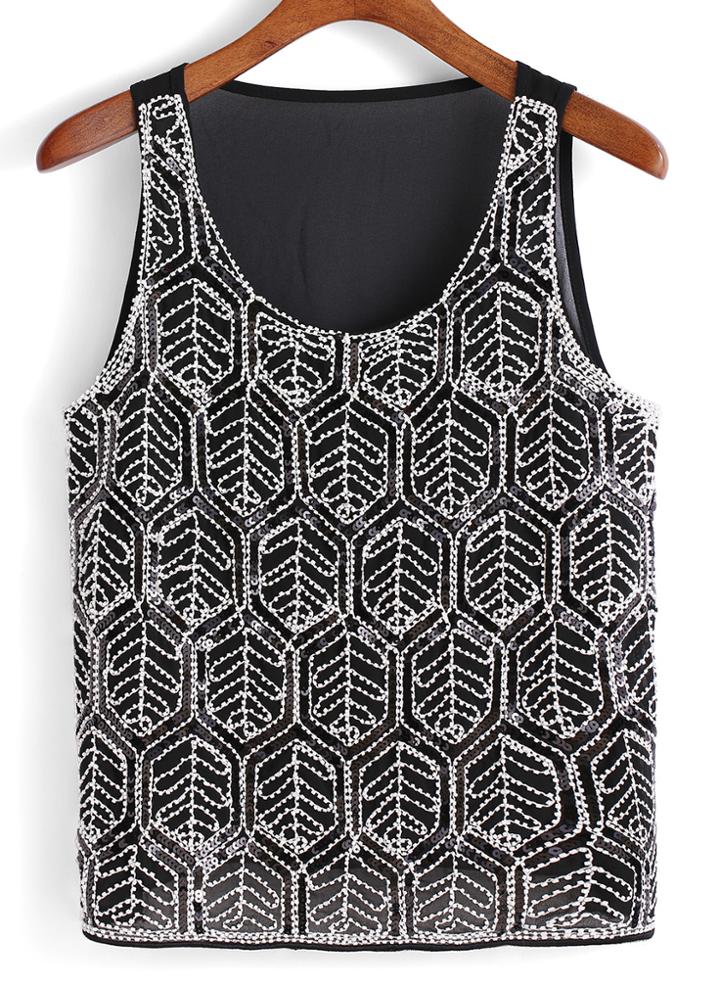 Romwe With Bead Chiffon Tank Top