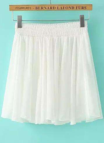 Romwe White Elastic Waist Pleated Chiffon Skirt