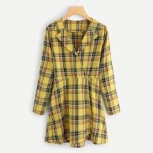 Romwe Plaid Notched Neck Dress