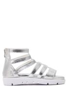 Romwe Silver Open Toe Caged T-strap Gladiator Sandals