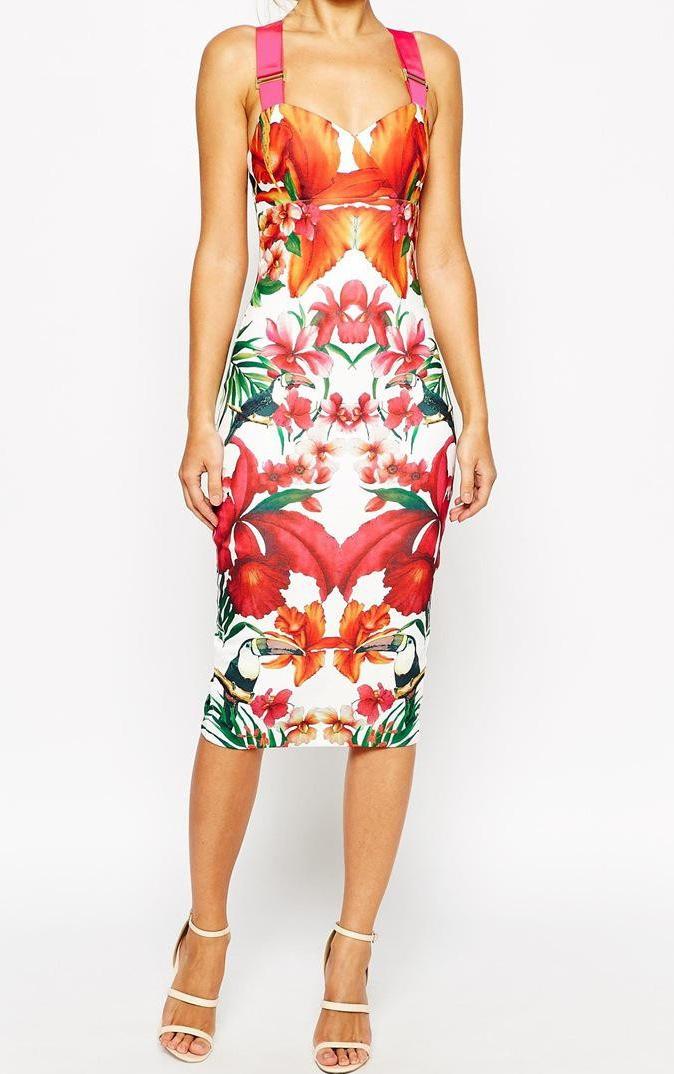 Romwe Straps Florals Back Split Dress