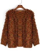 Romwe Collarless Loop Khaki Coat