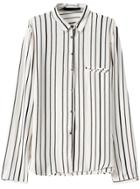 Romwe Vertical Striped Buttons White Blouse