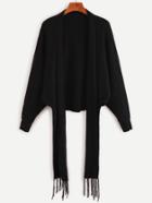 Romwe Black Fringe Knit Sweater Coat