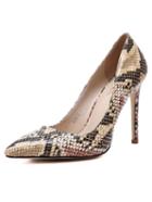 Romwe Apricot Snake Embossed Point Toe Pumps