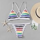 Romwe Random Striped Criss Cross Bikini Set