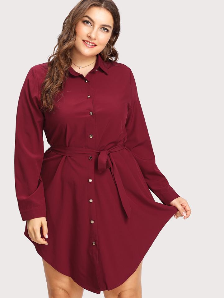 Romwe Curved Hem Shirt Dress