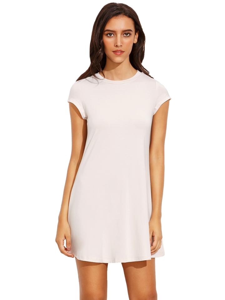 Romwe White Short Sleeve Shirt Cut Swing Dress