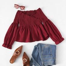 Romwe Frill Trim Off The Shoulder Blouse