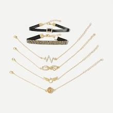 Romwe Wing Detail Bracelet Set 6pcs