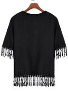 Romwe Round Neck Tassel Black T-shirt