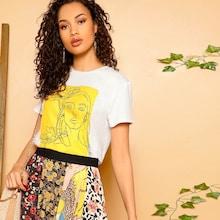 Romwe Floral And Figure Print Tee