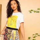Romwe Floral And Figure Print Tee
