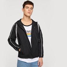 Romwe Guys Zip Up Letter Drawstring Hoodie Jacket