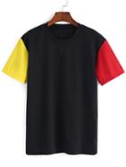 Romwe Contrast Sleeve Letter Embroidery T-shirt