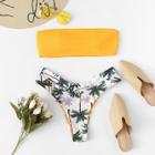 Romwe Tropical Pattern Bandeau Top With Match Bikini