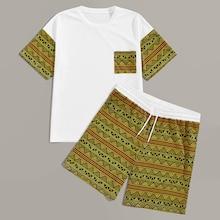 Romwe Guys Aztec Print Tee & Shorts