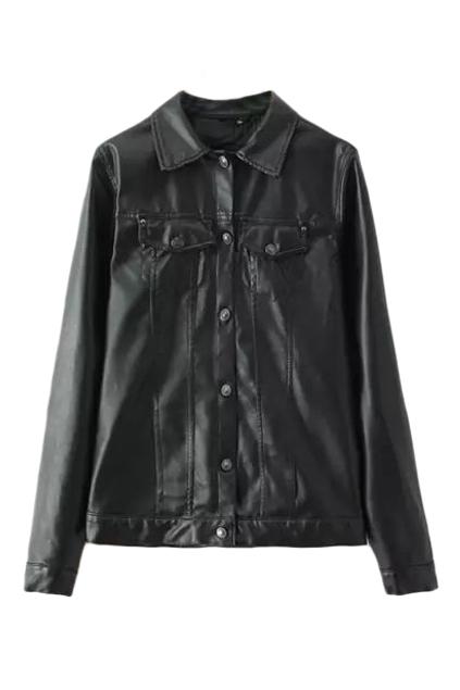 Romwe Buttoned Black Pu Jacket