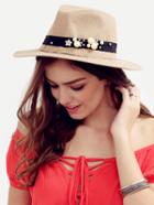 Romwe Beige Pearl Decorated Large Brimmed Hat
