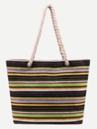 Romwe Multicolor Striped Print Canvas Shopper Bag